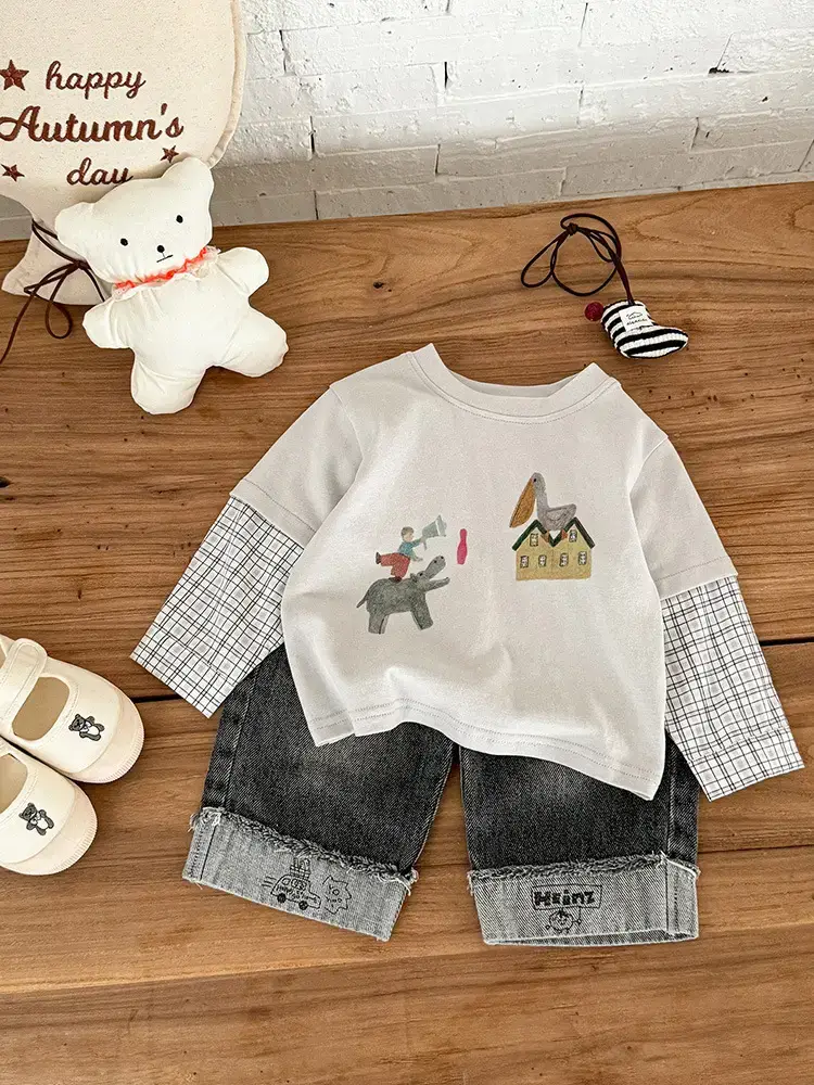 Baby T-Shirt Set Cartoon Bottom for Boys Autumn Wear