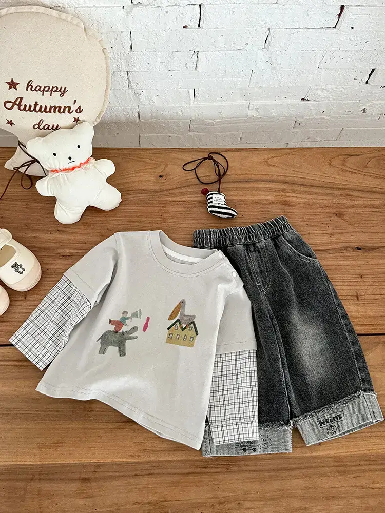 Baby T-Shirt Set Cartoon Bottom for Boys Autumn Wear