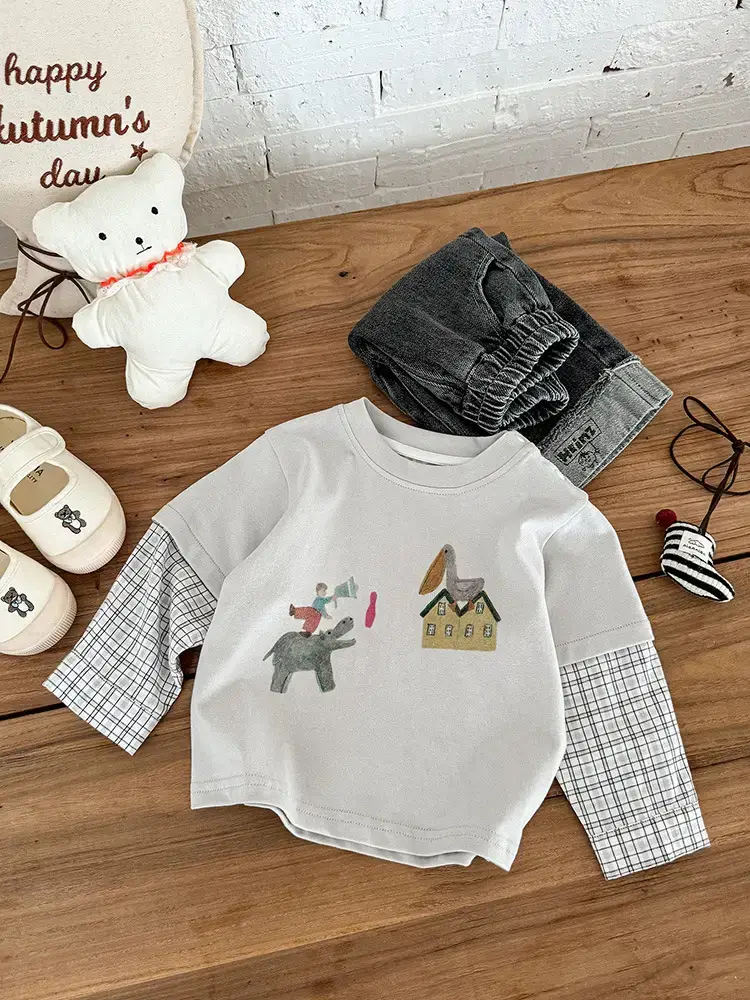 Baby T-Shirt Set Cartoon Bottom for Boys Autumn Wear