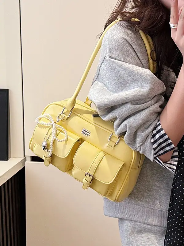Yellow Leather Shoulder Bag for Women 2025 Summer - Image 7