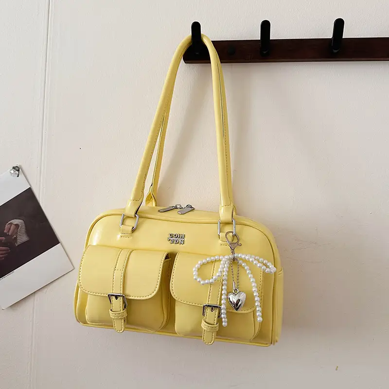 Yellow Leather Shoulder Bag for Women 2025 Summer - Image 5