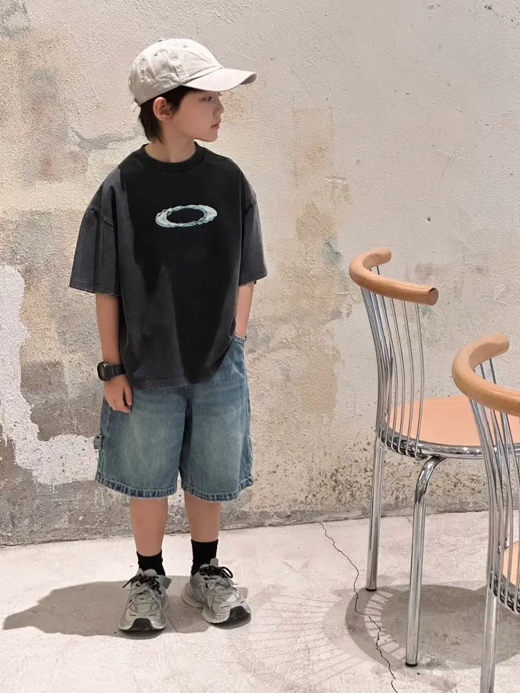 Kids T-Shirt Black Graphic Short Sleeve Cotton Summer