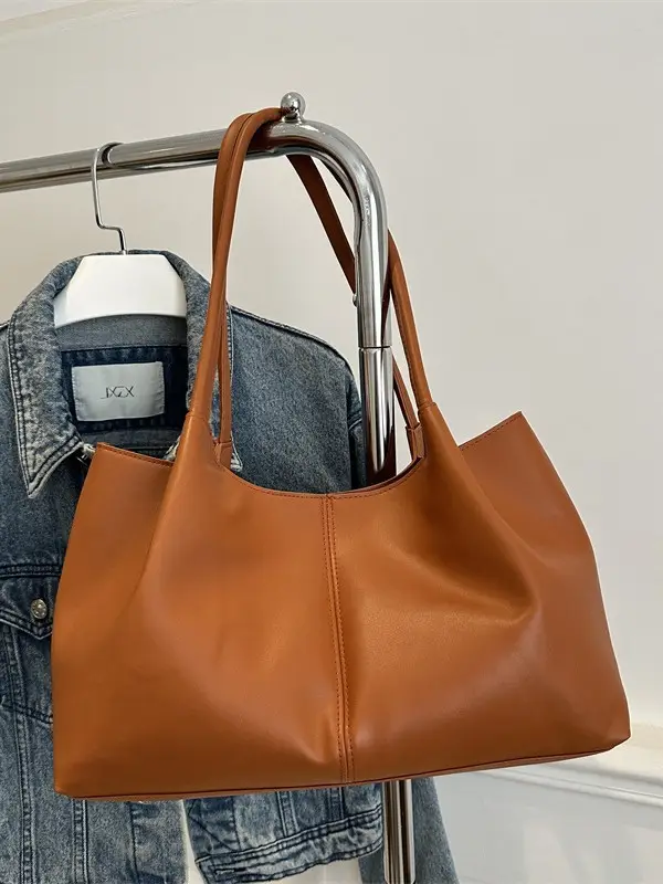 Black Leather Tote Bag Large Capacity Daily Commute - Image 8