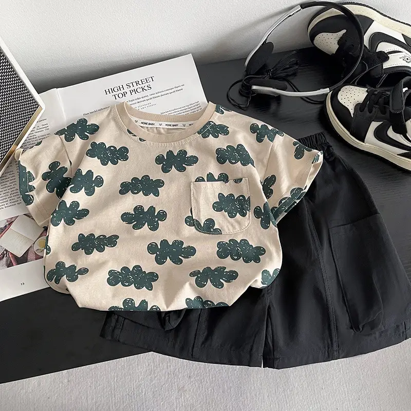 Boys Printed T-Shirt Shorts Two-Piece Set Summer