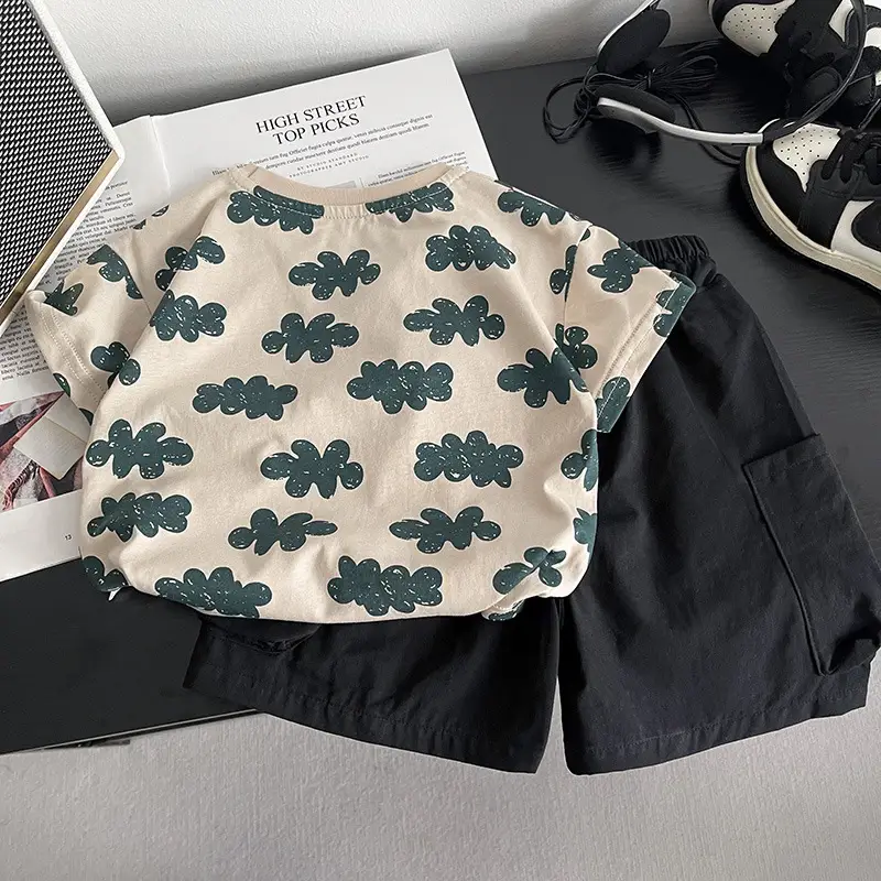Boys Printed T-Shirt Shorts Two-Piece Set Summer