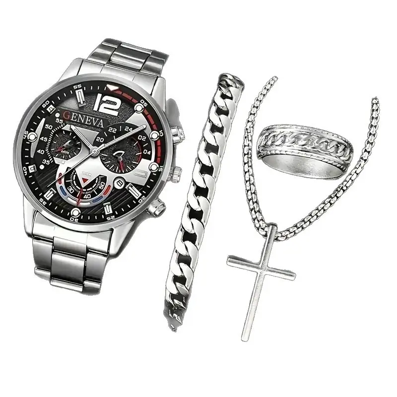 Factory Direct Sales Watch Set Watch Men's High-End Glass Quartz Watch Steel Belt Men's Watch Dropshipping