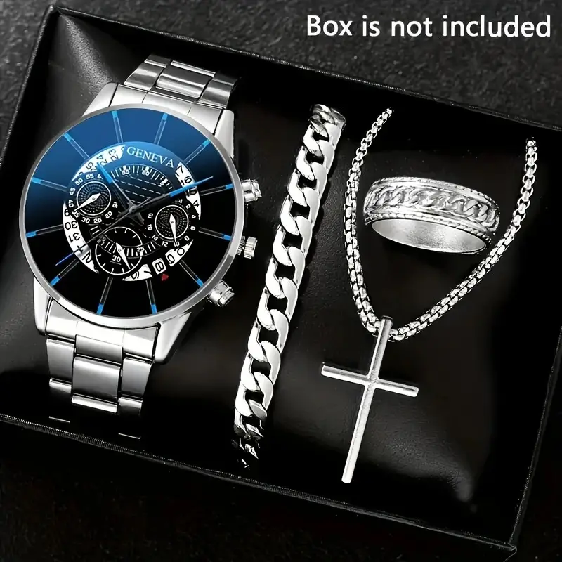 Factory Direct Sales Watch Set Watch Men's High-End Glass Quartz Watch Steel Belt Men's Watch Dropshipping — feature 11