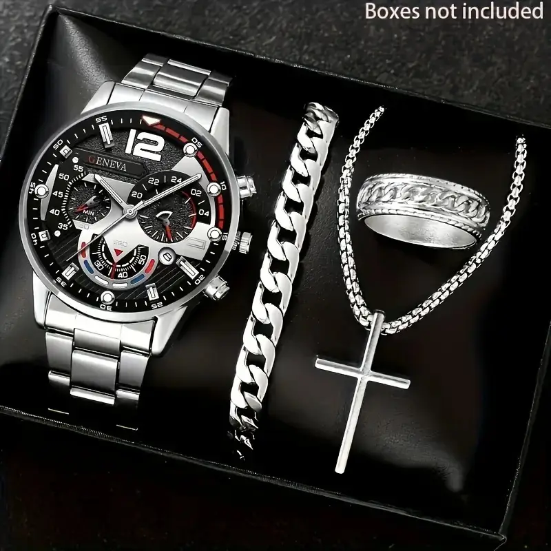 Factory Direct Sales Watch Set Watch Men's High-End Glass Quartz Watch Steel Belt Men's Watch Dropshipping — feature 8