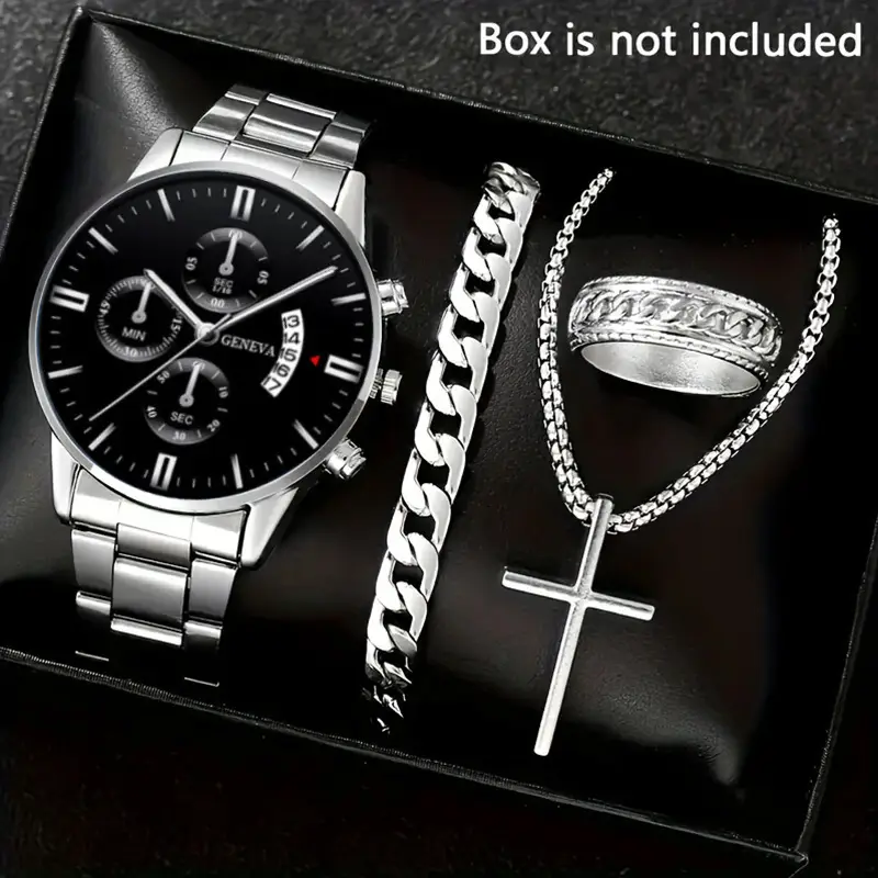 Factory Direct Sales Watch Set Watch Men's High-End Glass Quartz Watch Steel Belt Men's Watch Dropshipping