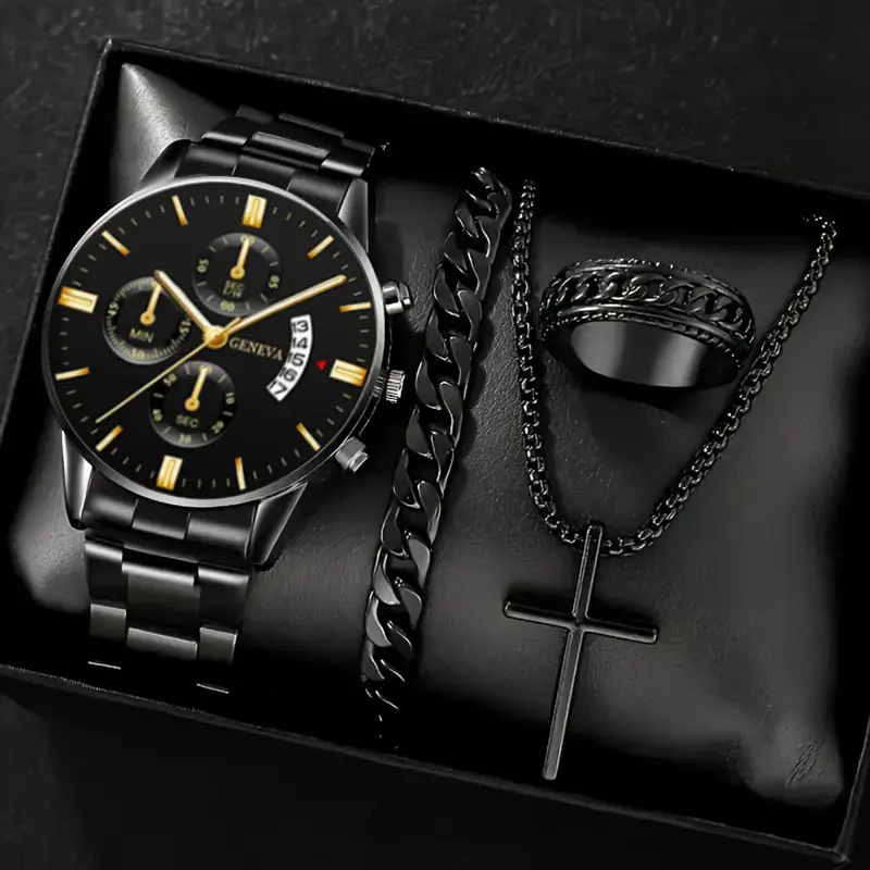 Factory Direct Sales Watch Set Watch Men's High-End Glass Quartz Watch Steel Belt Men's Watch Dropshipping