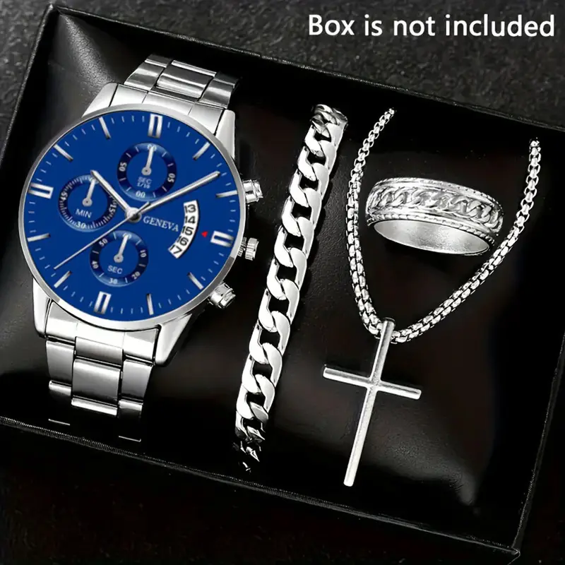 Factory Direct Sales Watch Set Watch Men's High-End Glass Quartz Watch Steel Belt Men's Watch Dropshipping