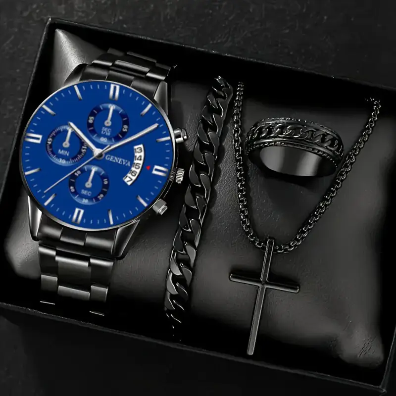 Factory Direct Sales Watch Set Watch Men's High-End Glass Quartz Watch Steel Belt Men's Watch Dropshipping