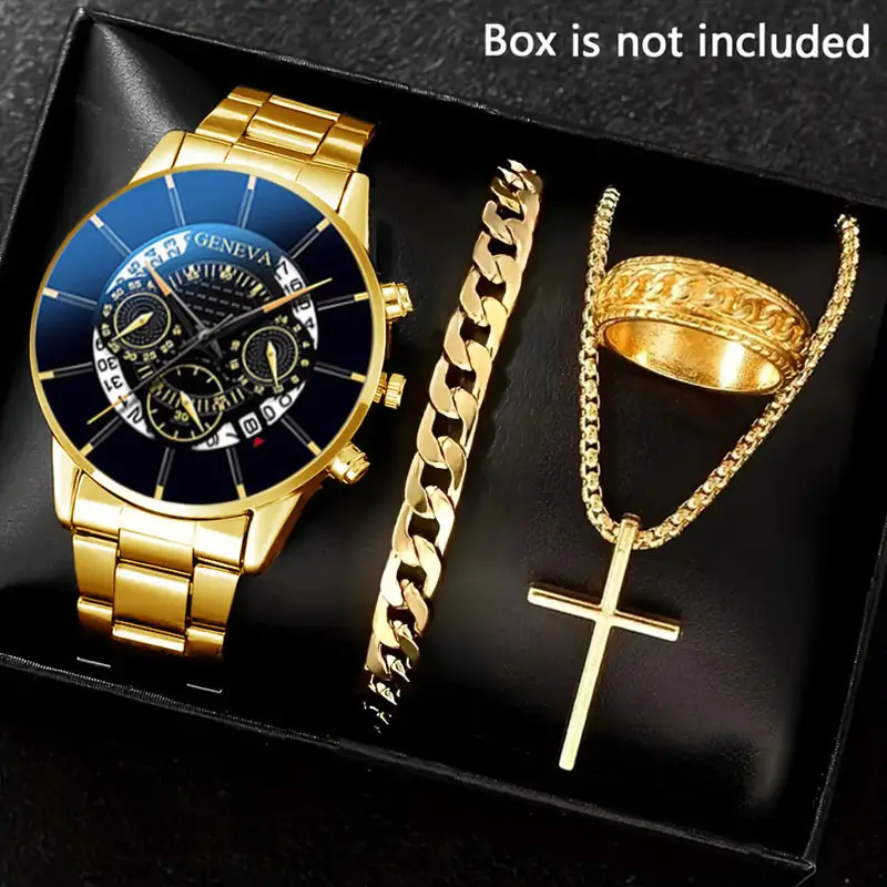 Factory Direct Sales Watch Set Watch Men's High-End Glass Quartz Watch Steel Belt Men's Watch Dropshipping