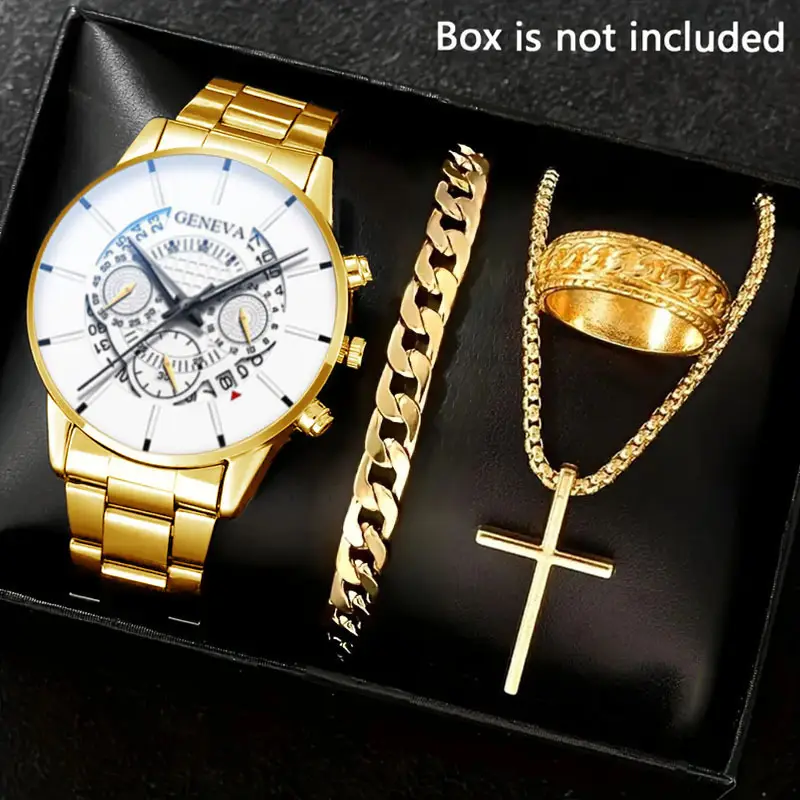 Factory Direct Sales Watch Set Watch Men's High-End Glass Quartz Watch Steel Belt Men's Watch Dropshipping