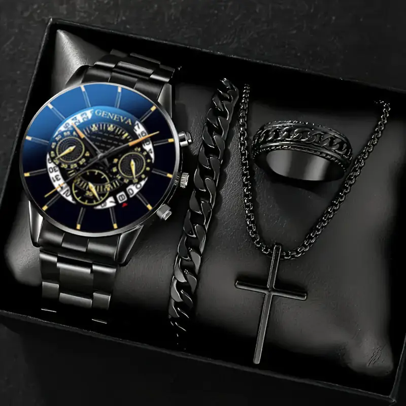 Factory Direct Sales Watch Set Watch Men's High-End Glass Quartz Watch Steel Belt Men's Watch Dropshipping
