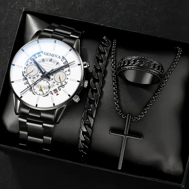 Factory Direct Sales Watch Set Watch Men's High-End Glass Quartz Watch Steel Belt Men's Watch Dropshipping