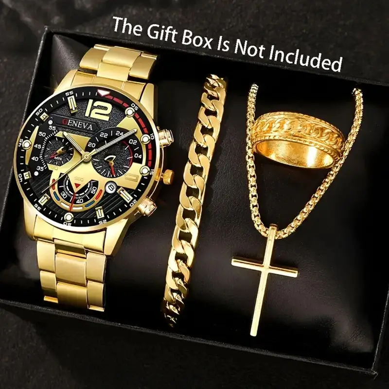 Factory Direct Sales Watch Set Watch Men's High-End Glass Quartz Watch Steel Belt Men's Watch Dropshipping