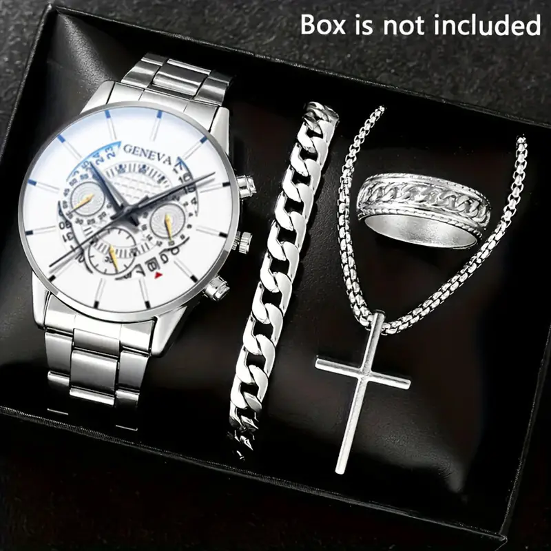 Factory Direct Sales Watch Set Watch Men's High-End Glass Quartz Watch Steel Belt Men's Watch Dropshipping