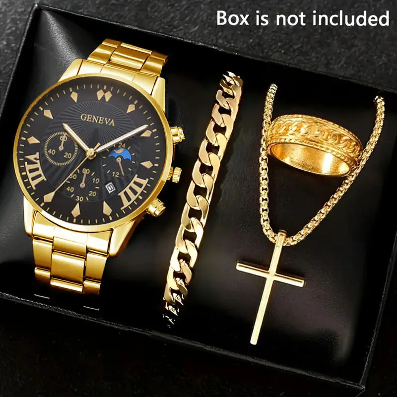 Factory Direct Sales Watch Set Watch Men's High-End Glass Quartz Watch Steel Belt Men's Watch Dropshipping