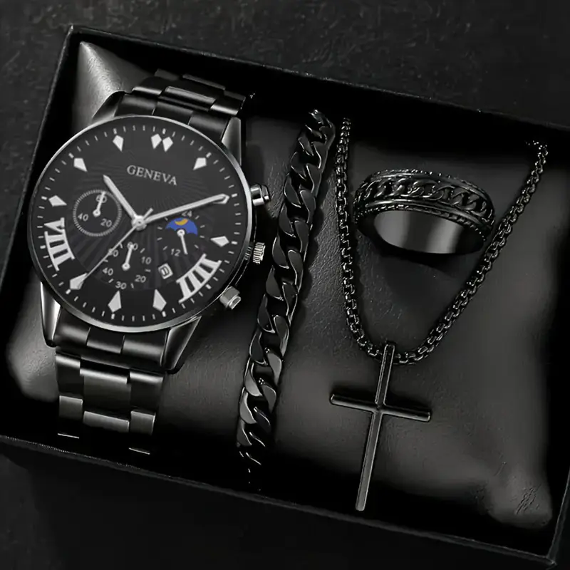 Factory Direct Sales Watch Set Watch Men's High-End Glass Quartz Watch Steel Belt Men's Watch Dropshipping