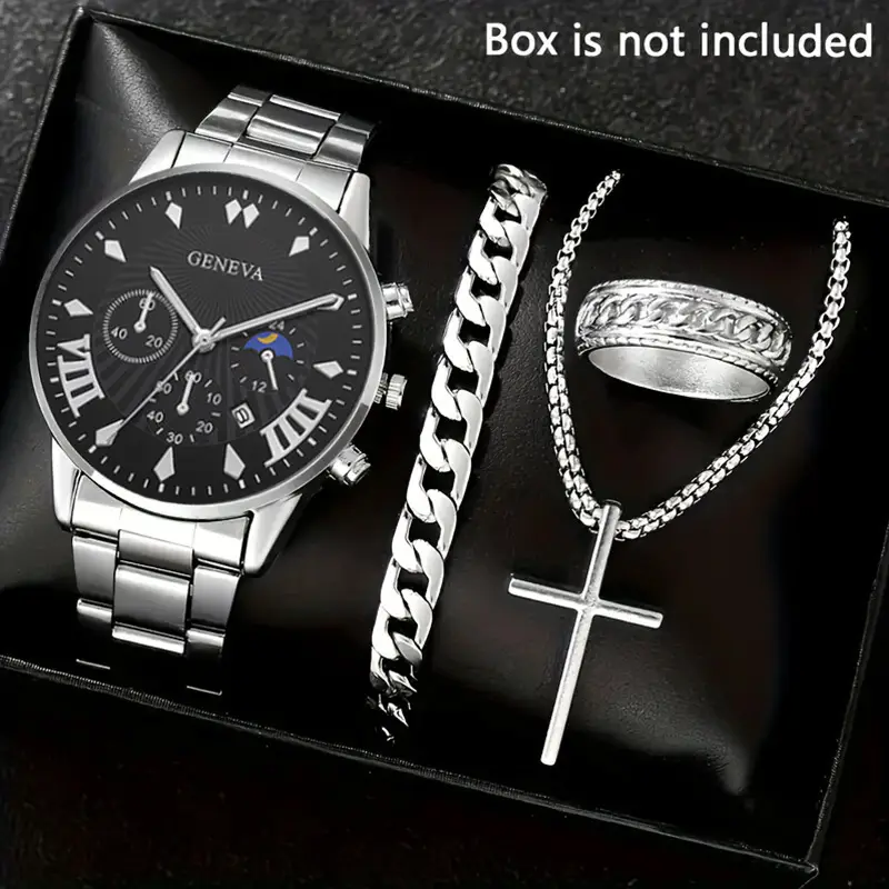 Factory Direct Sales Watch Set Watch Men's High-End Glass Quartz Watch Steel Belt Men's Watch Dropshipping