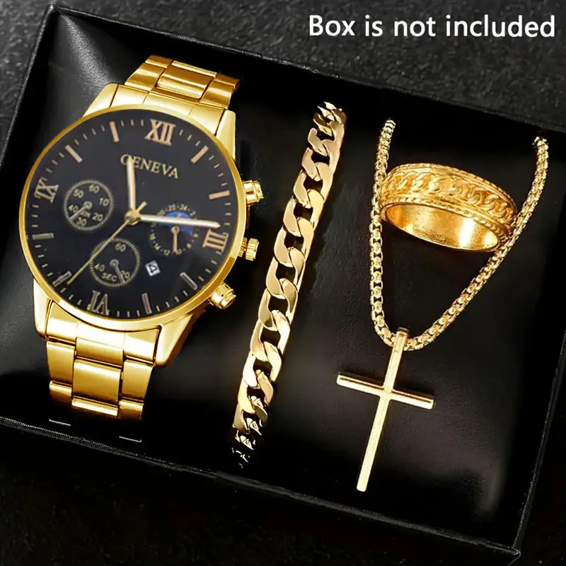 Factory Direct Sales Watch Set Watch Men's High-End Glass Quartz Watch Steel Belt Men's Watch Dropshipping
