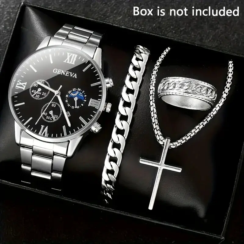 Factory Direct Sales Watch Set Watch Men's High-End Glass Quartz Watch Steel Belt Men's Watch Dropshipping