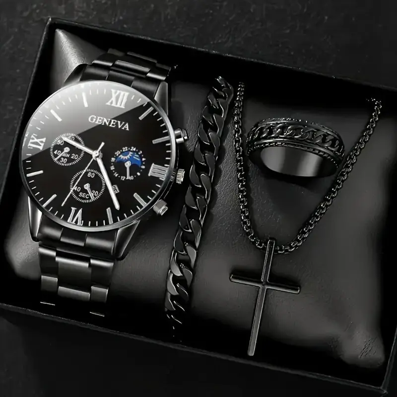 Factory Direct Sales Watch Set Watch Men's High-End Glass Quartz Watch Steel Belt Men's Watch Dropshipping