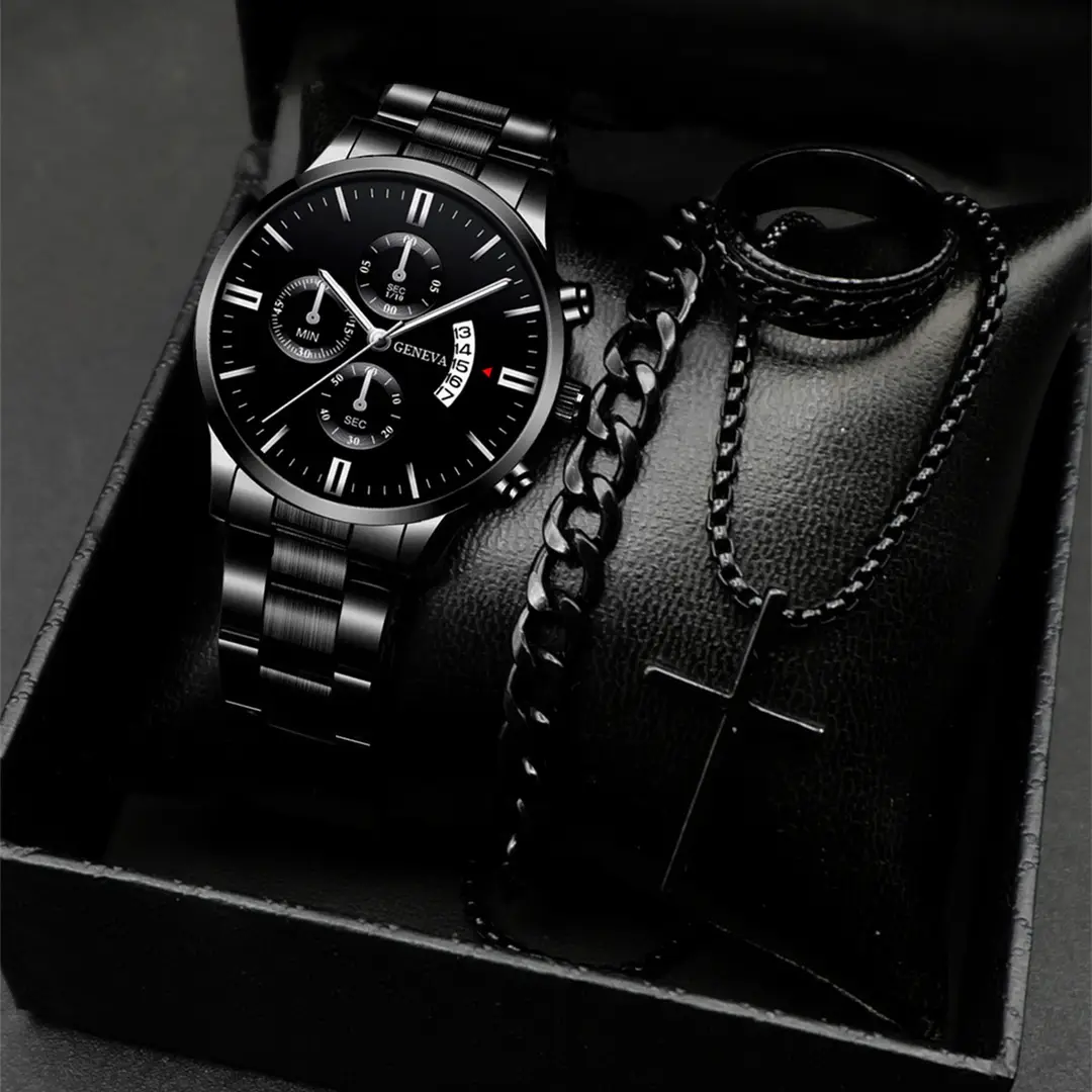 Factory Direct Sales Watch Set Watch Men's High-End Glass Quartz Watch Steel Belt Men's Watch Dropshipping
