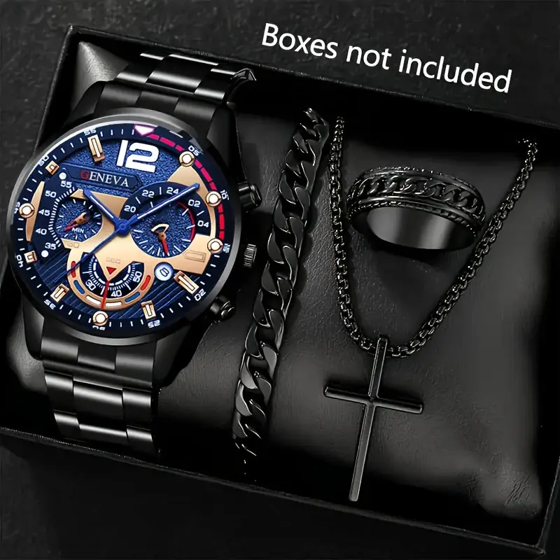 Factory Direct Sales Watch Set Watch Men's High-End Glass Quartz Watch Steel Belt Men's Watch Dropshipping