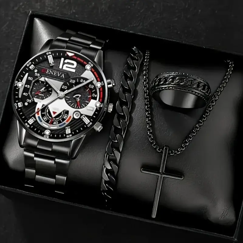 Factory Direct Sales Watch Set Watch Men's High-End Glass Quartz Watch Steel Belt Men's Watch Dropshipping