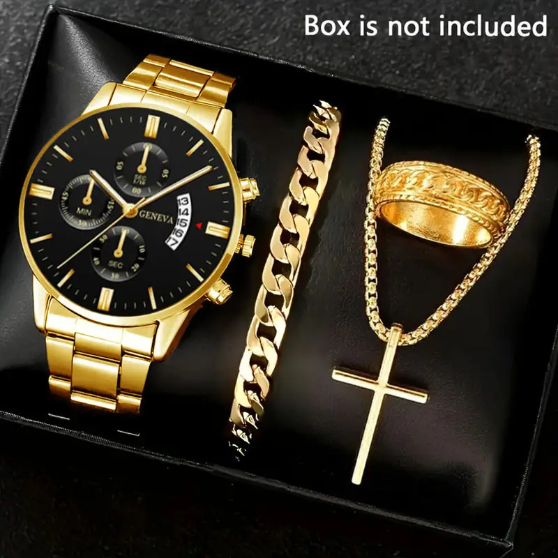 Factory Direct Sales Watch Set Watch Men's High-End Glass Quartz Watch Steel Belt Men's Watch Dropshipping