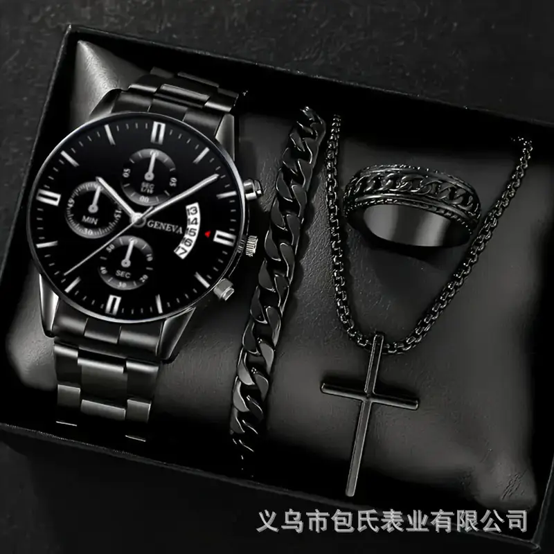 Factory Direct Sales Watch Set Watch Men's High-End Glass Quartz Watch Steel Belt Men's Watch Dropshipping