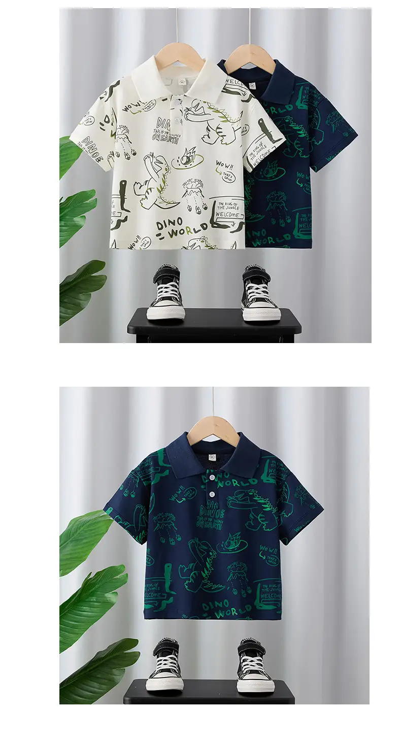 Kids Dino Print Polo Shirt Summer Boys 2025 โ feature 7