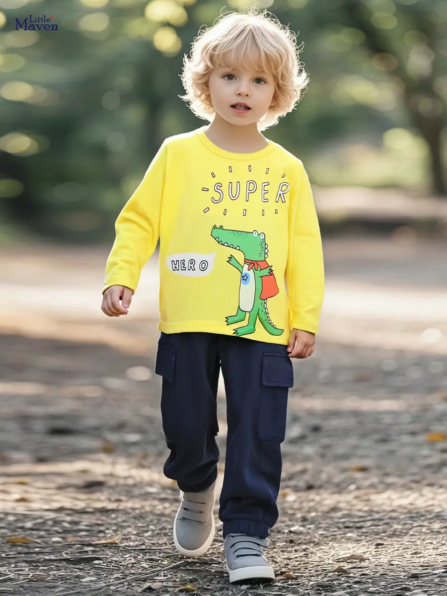 Yellow Cartoon T-Shirt for Boys Cotton Wholesale