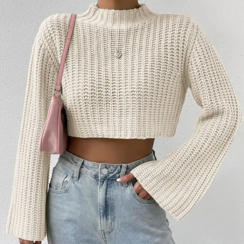 Women Knitted Crossbody Sweater Jacket Pink White - Image 10