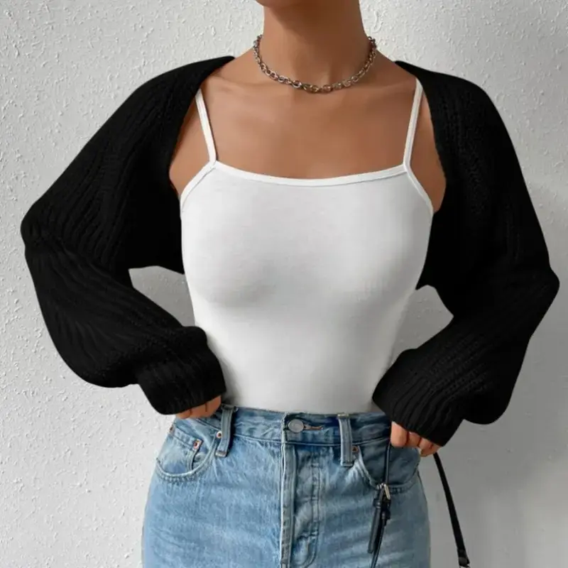 Women Knitted Crossbody Sweater Jacket Pink White - Image 2