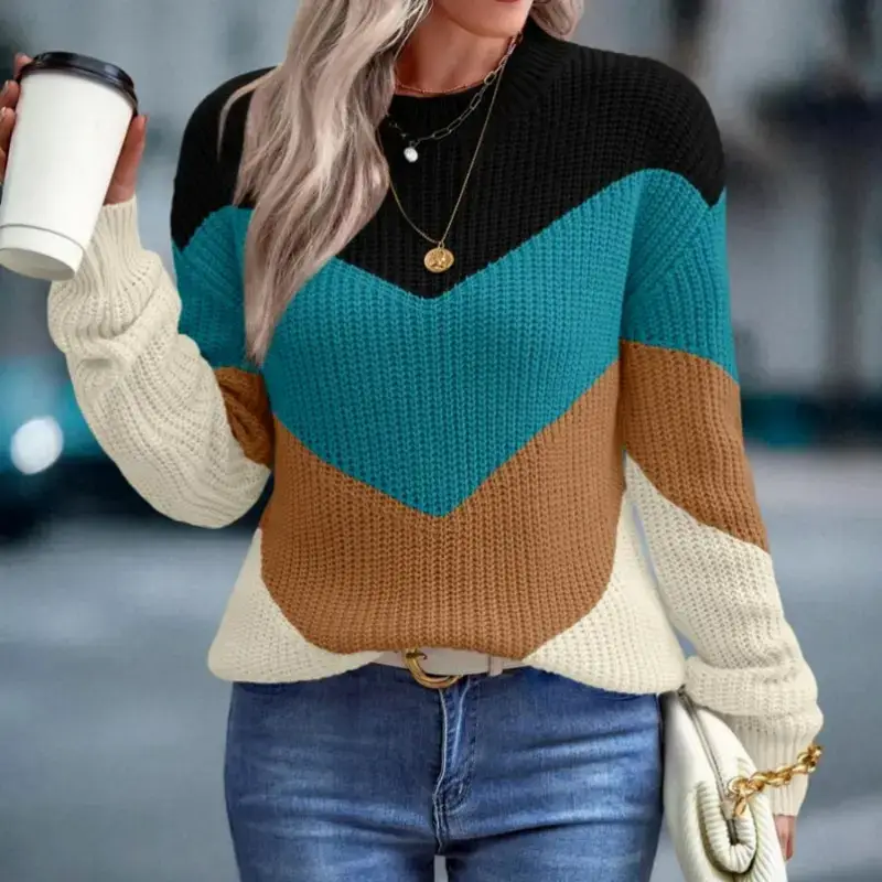Women Knitted Crossbody Sweater Jacket Pink White - Image 30