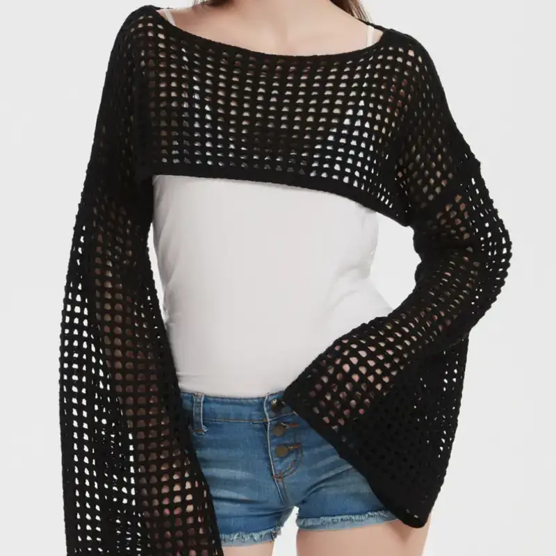 Women Knitted Crossbody Sweater Jacket Pink White - Image 7