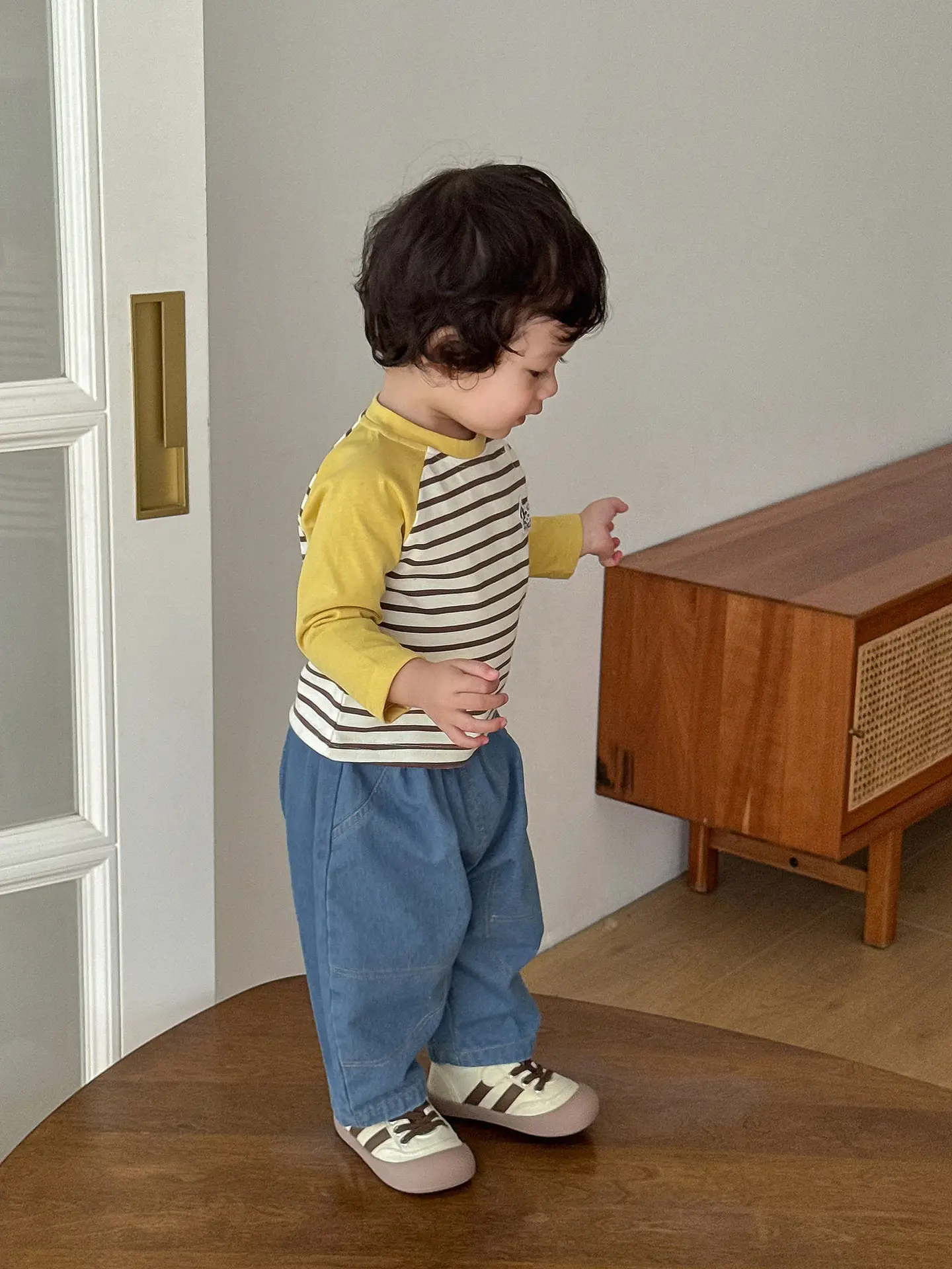 Kids Korean Style Striped T-Shirt Small Left Right