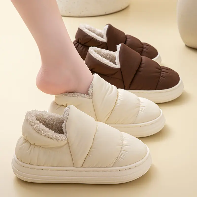 Down Cloth Cotton Slippers for Women in Autumn and Winter Indoor Home Warm and Cold-Proof Couples Thick-Soled Non-Slip Outer Cotton Shoes for All Seasons