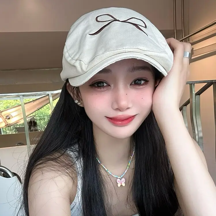Women Bow Forward Hat Sweet Spring Summer Light Thin Smiling Duck Cap