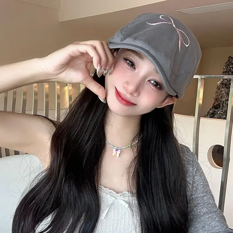 Women Bow Forward Hat Sweet Spring Summer Light Thin Smiling Duck Cap