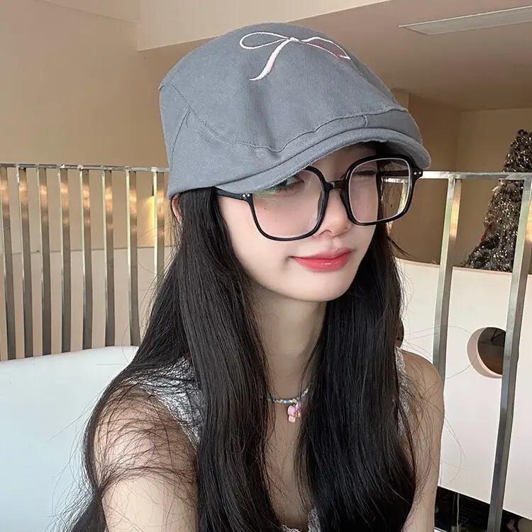 Women Bow Forward Hat Sweet Spring Summer Light Thin Smiling Duck Cap