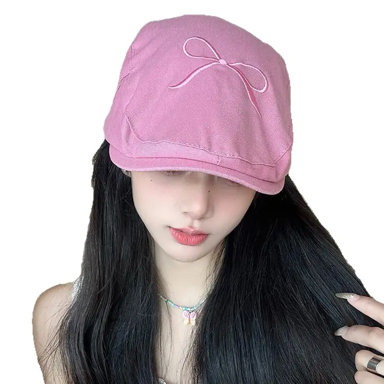 Women Bow Forward Hat Sweet Spring Summer Light Thin Smiling Duck Cap