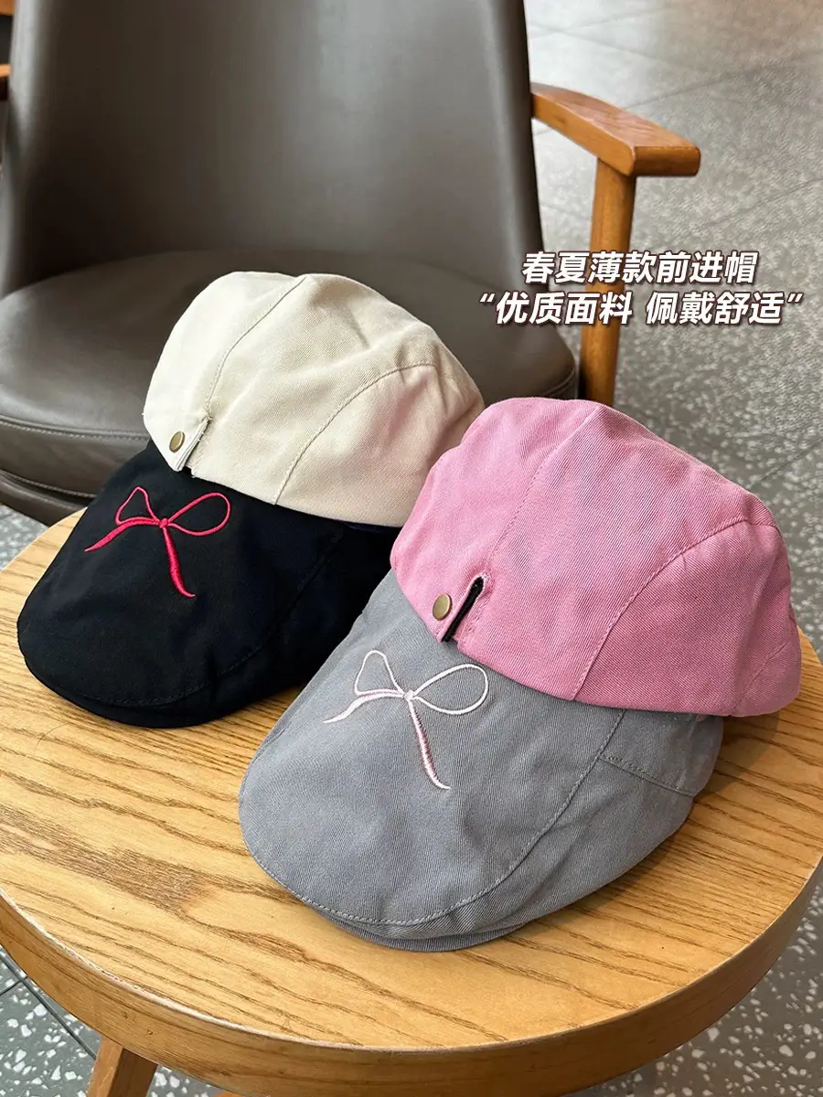 Women Bow Forward Hat Sweet Spring Summer Light Thin Smiling Duck Cap — feature 2