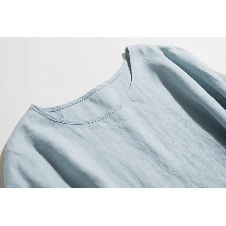 Light Blue Belted Cotton Dress for Women Summer - Image 5