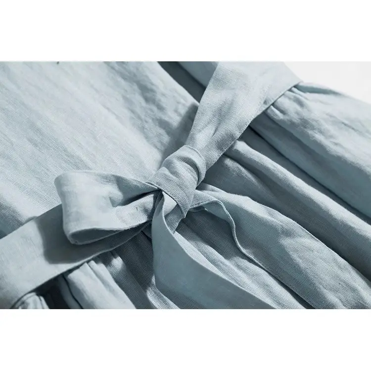 Light Blue Belted Cotton Dress for Women Summer - Image 6