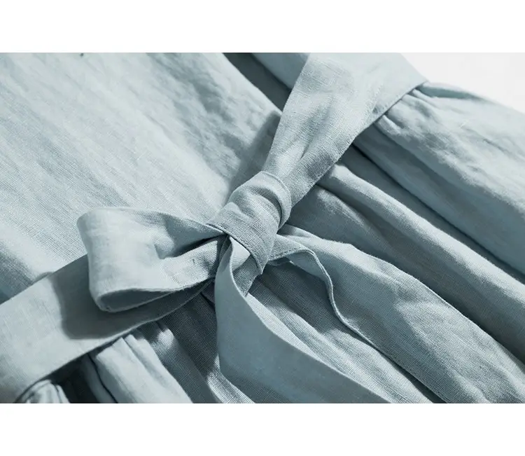 Light Blue Belted Cotton Dress for Women Summer — feature 12