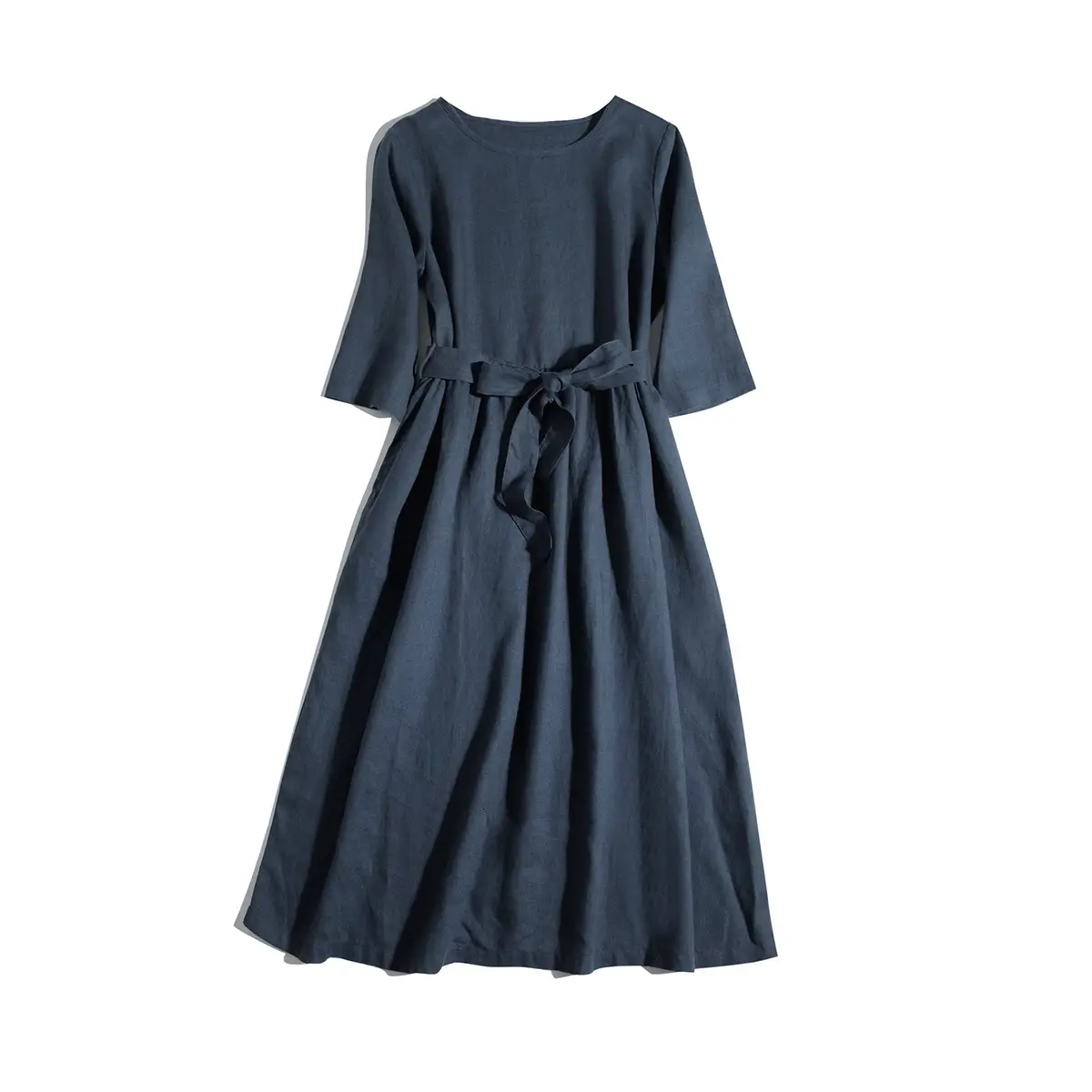 Light Blue Belted Cotton Dress for Women Summer - Image 2